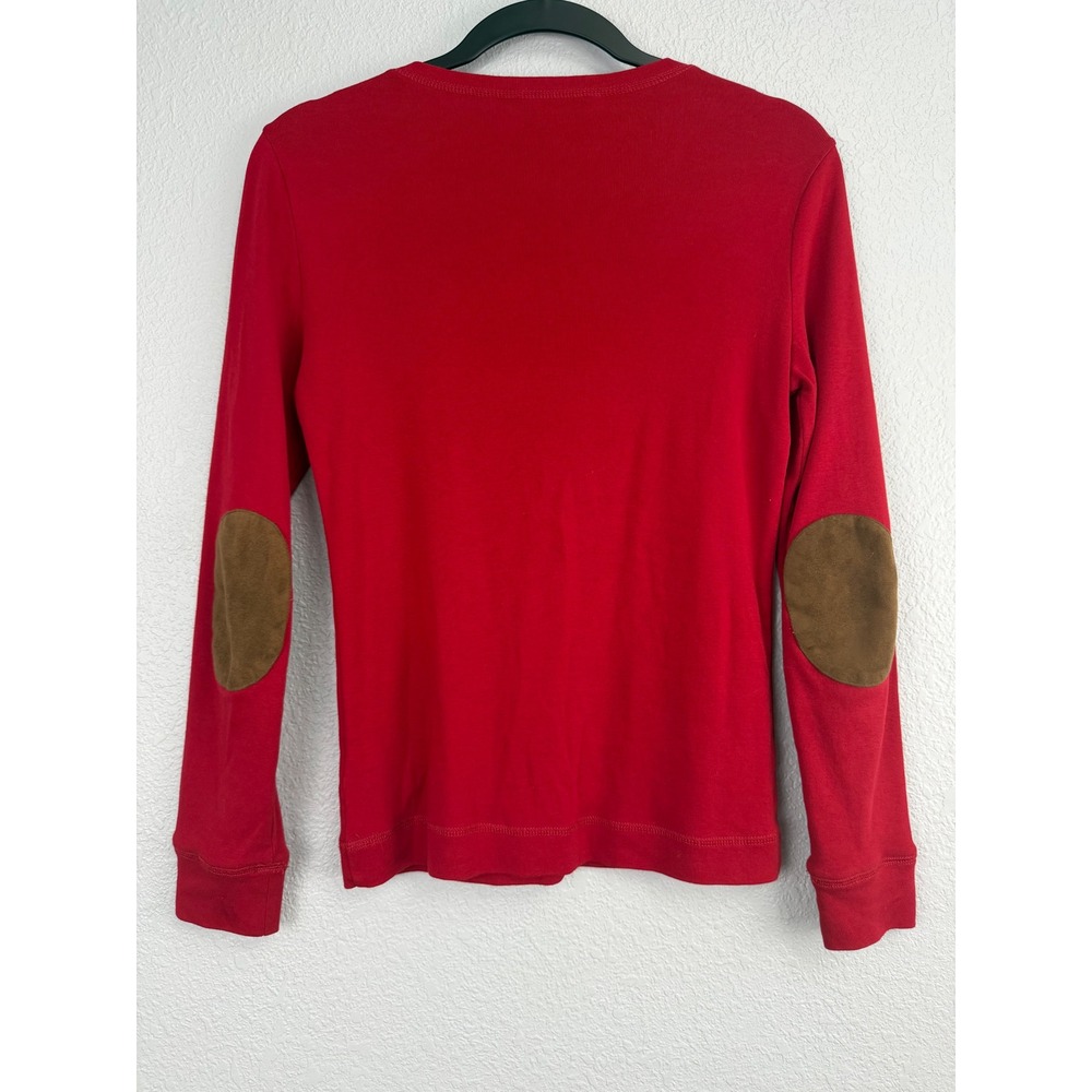 Lauren Ralph Lauren Red Long Sleeve Top Suede Elbow Patch Shoulder Zip Small - Picture 7 of 7